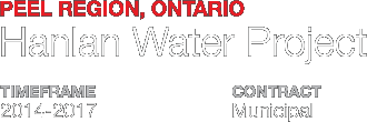 Hanlan Water Project. Peel Region, Ontario. Timeframe: 2014-2017. Contract: Municipal